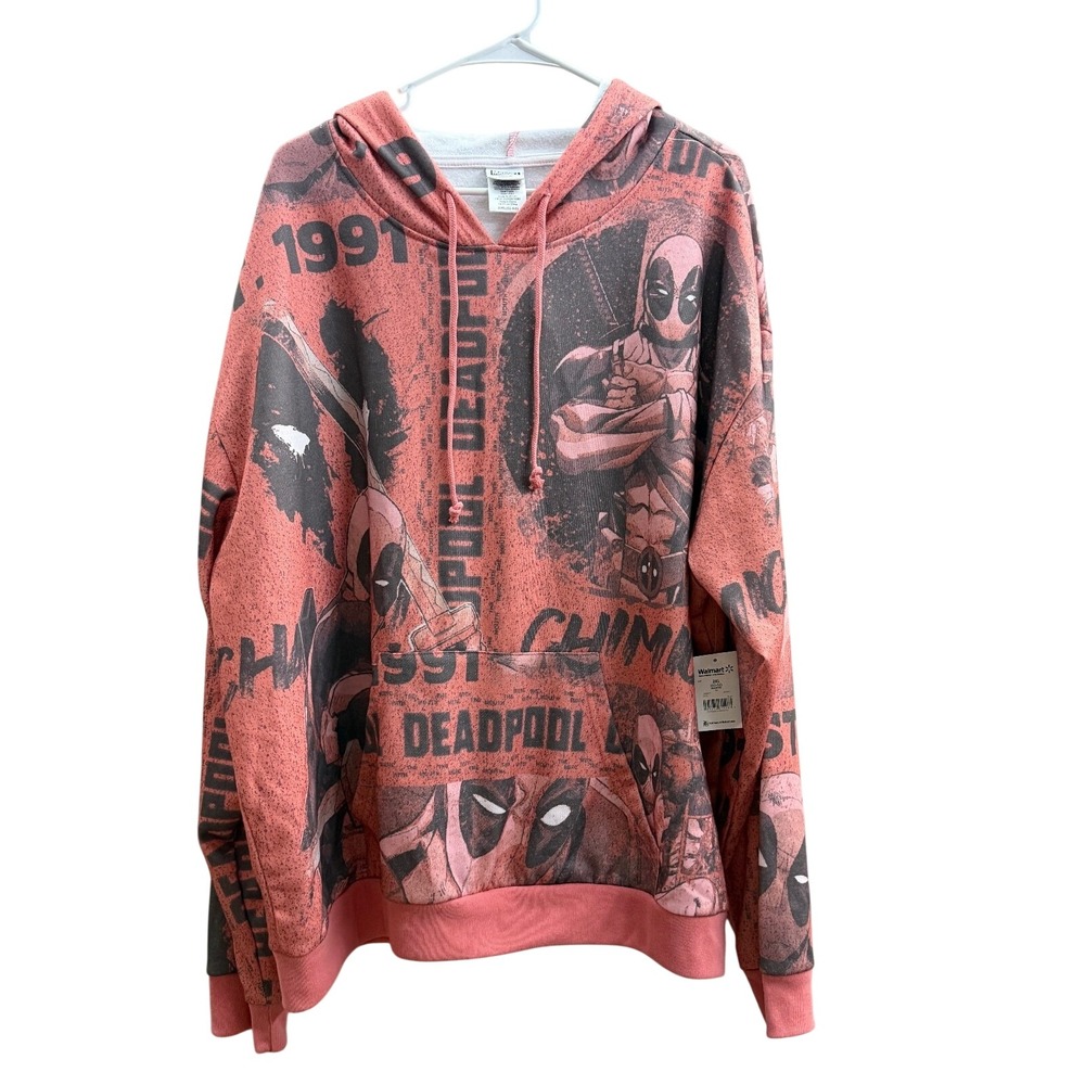 Marvel Deadpool Men's 2XL Red All Over Comic‎ Print Pullover Hoodie NEW